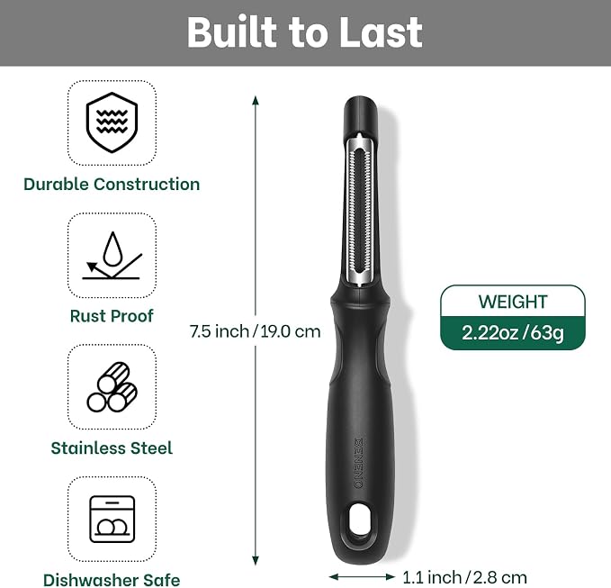 Beneno Serrated Swivel Vegetable Peeler for Kitchen | Razor-Sharp Stainless Steel Serrated Blade, Soft Grip Handle, Dishwasher Safe, Ideal for Tomatoes, Peaches & Kiwis, Black