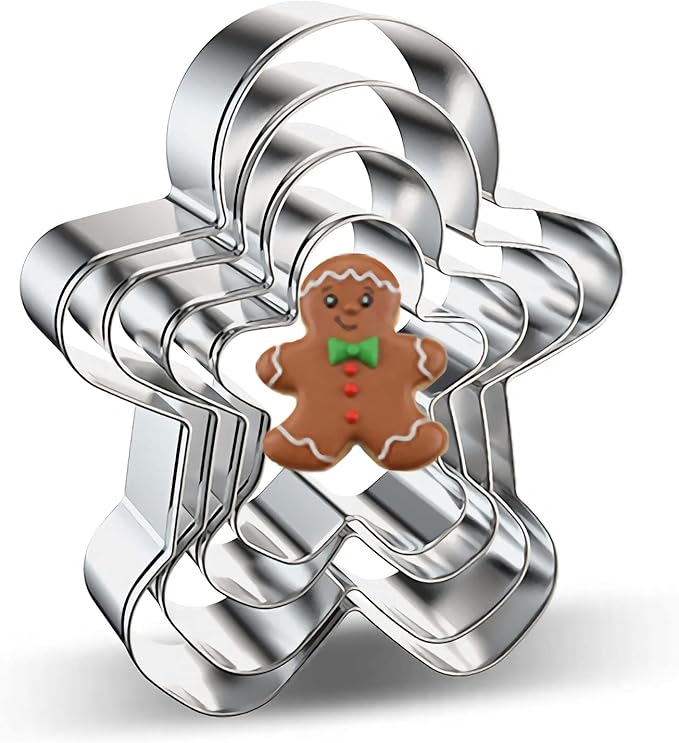 Gingerbread Man Cookie Cutter Set - 4 Pieces Assorted Sizes Large Bulk Gingerbread Men Cookie Cutters Fondant Biscuit Mold for DIY Chirstmas Day Holiday Party Decorations - Stainless Steel Azflyife