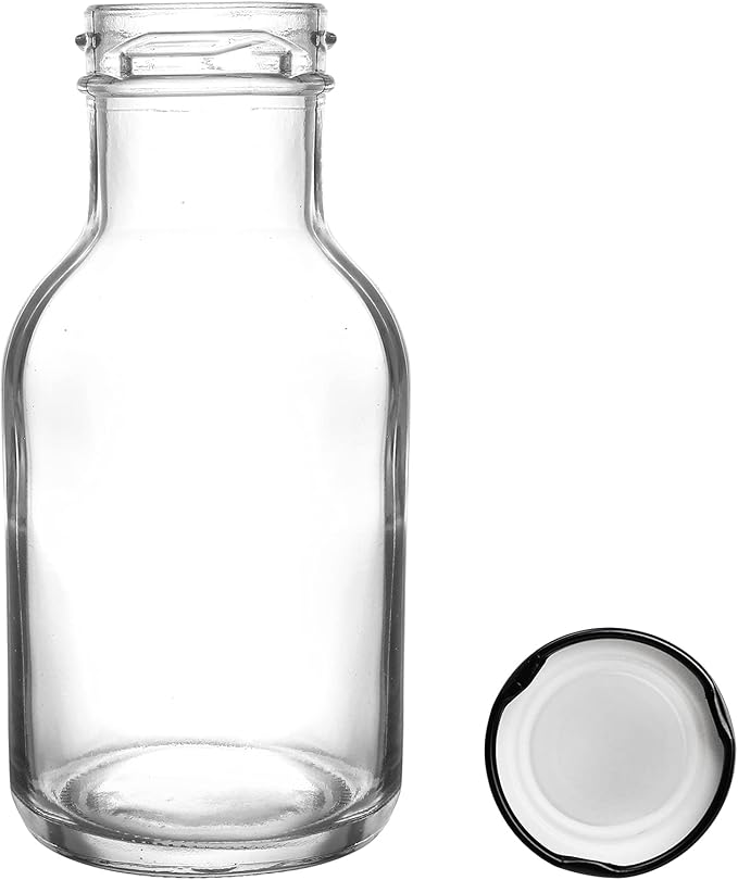 Kingrol 16 Pack 8 oz Hot Sauce Bottles with Leak Proof Screw Caps, Wide Mouth Glass Bottles with Lids for Milk, Beverages, Oil, Salad Dressing