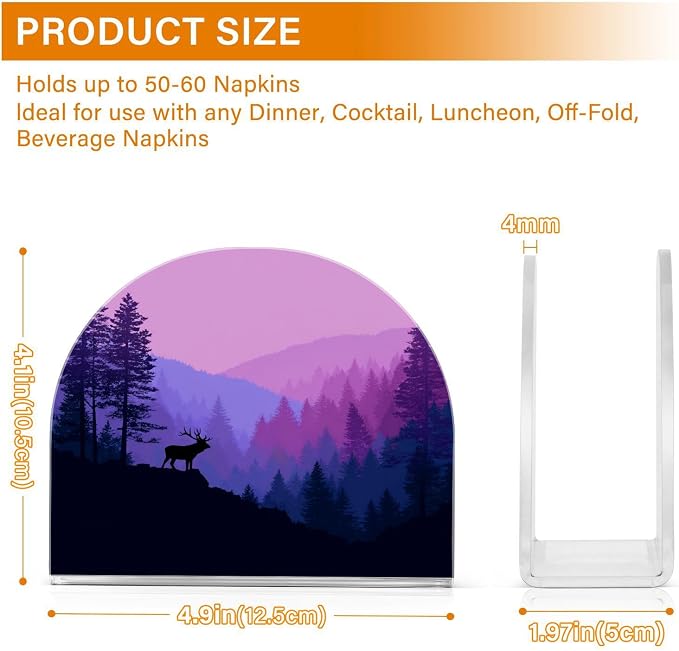 Napkin Holder Acrylic Cocktail Napkin Holder for Table Kitchen Party Restaurant Bar U Shaped Upright Napkin Dispenser Organizer Purple Stag Mountains and Forest