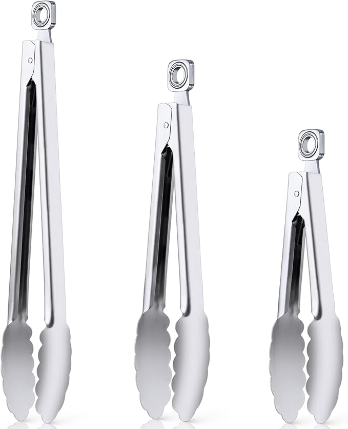 Kitchen Tongs for Cooking - 7 Inch & 9 Inch & 12 Inch Heat Resistant Stainless Steel Metal Locking Tong, BBQ Tongs Grill Tong for Cooking, Grilling, BBQ/Barbecue, Food (7+9+12inch)