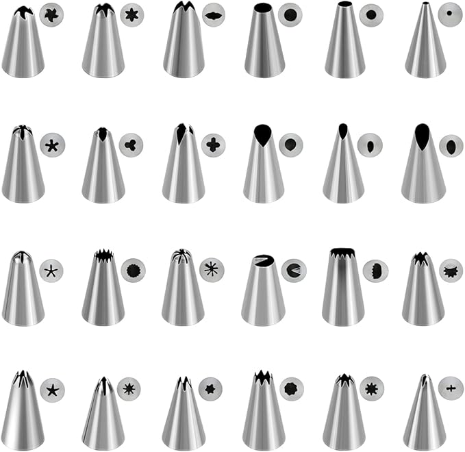 24 Piece Piping Tips Set, Icing Piping Nozzles with Storage Box, Stainless Steel Nozzles Tip for Cake Decorating