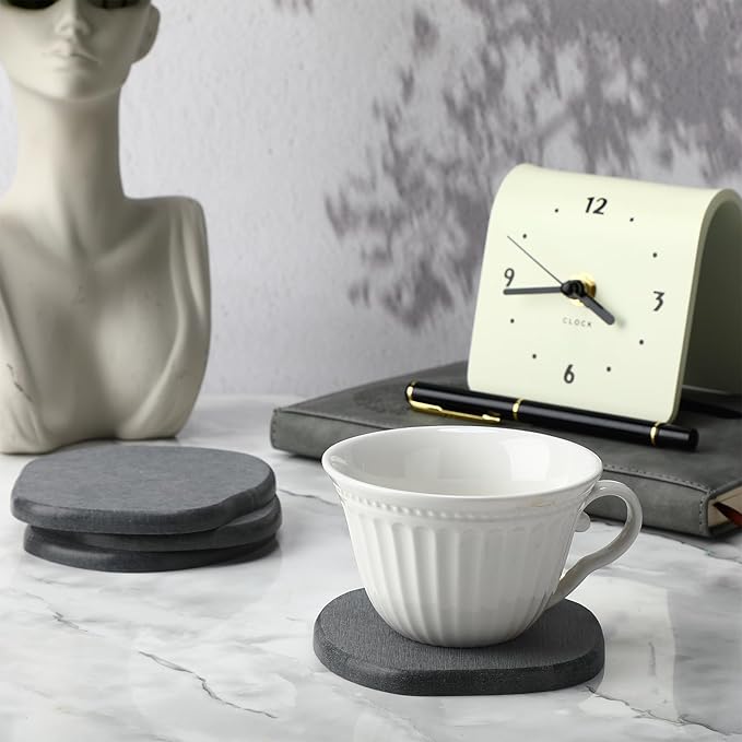 Diatomaceous Earth Coasters Set of 4，Cool Absorbent Quick-Dry Drink Coasters for Desks, Cute Modern Stone Design with Stylish Grey Aesthetic (4, Grey)