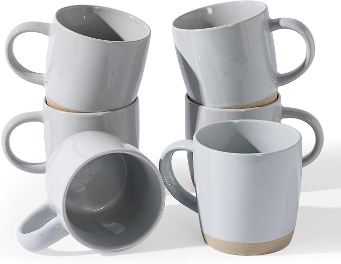 famiware Coffee Mugs for 6, 13 oz Mug Set, Dringking Cup with Handle for Coffee, Tea, Cocoa, Milk, Milkyway Serise, Ligth Gray