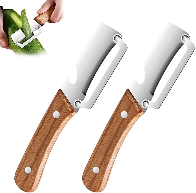 2-in-1 Multifunctional Vegetable Peeler, Premium Vegetable Peeler with Wooden Handle and Bottle Opener, Kitchen Tool for Fruit Apple Potato Pumpkin Papaya (2PCS)