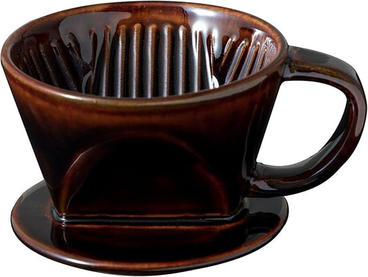 Asayu Japan Ceramic Coffee Pour Over Maker Set in Chocolate Brown, Slow Brewing Paper Filter Holder and Dripper with 3 Holes for Coffee and Tea (Coffee Dripper Cone)