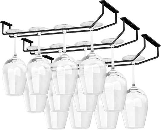 FOMANSH 14-Inch Under Cabinet Wine Glass Holder - Metal Stemware Rack, Single Rail Hanging Rack for Kitchen Bar - Set of 3