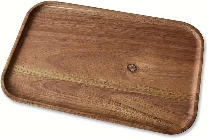 Wooden Server Trays,Acacia Wood Plate,Rectangular Dessert Platter for Cookie,Beef,Chicken,Dessert, Party, Food,Snack Appetizer, Kitchen Platter,Plates,Cheese Board(11.8"X7.9"-4pcs)