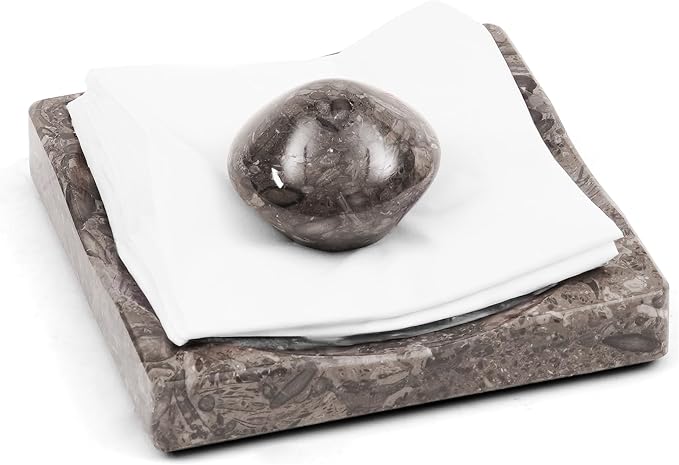 Marble Cocktail Napkin Holder with Weight, Modern Square Napkin Holder for Table, Decorative Heavy Napkin Holder for Indoor & Outdoor Dining, Kitchen & Coffee Table Decor - Oceanic Grey