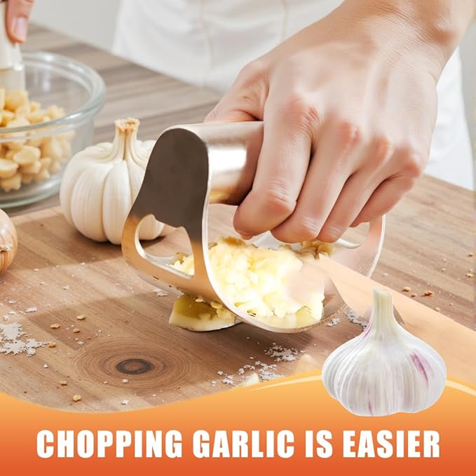 Stainless Steel Garlic Press Rocker, 2025 Upgrade Mincer and Chopper with Garlic Peeler & Clean Brush, Portable Garlic Press Rocker Tool for Smashing Garlic Kitchen Utensils Gadget (2PCS)