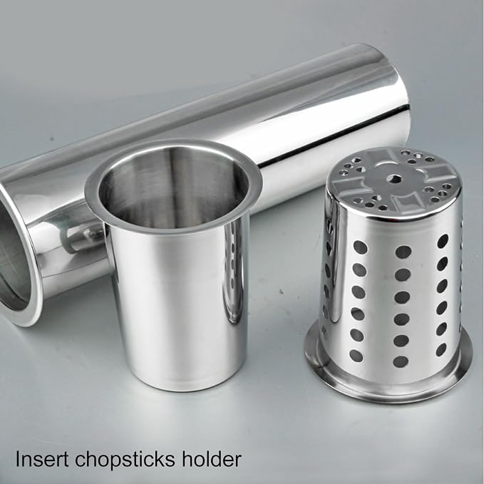 Luqeeg Stainless Steel Utensil Holder, Large Capacity Cutlery Storage, Flatware Cylinder with Simple Stylish Design for Countertop Kitchen Table Dining Table (Without Holes)