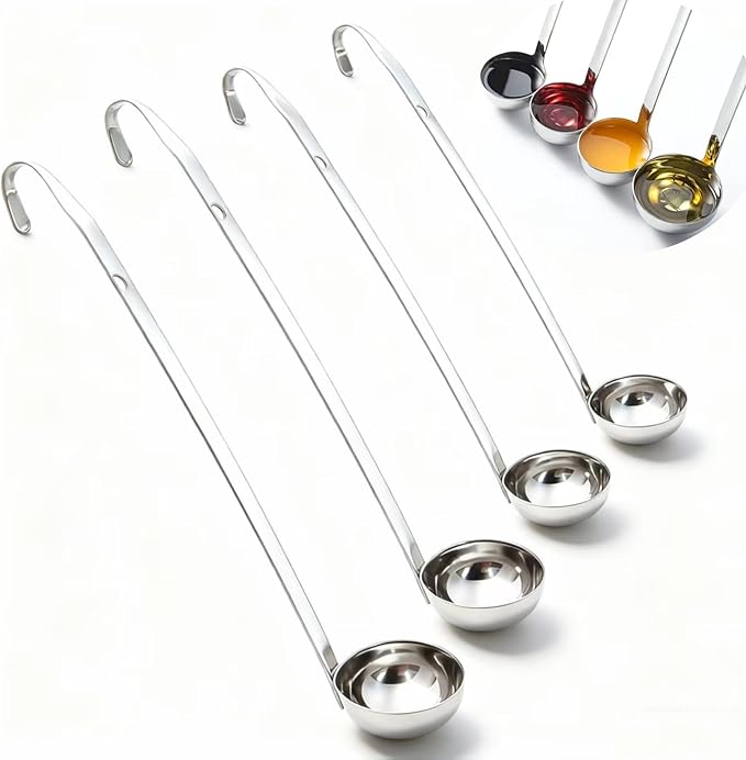 Markeny 4 Pieces Stainless Steel Soup Ladle Metal Handle Ladle with Pouring Rim,1oz/2oz/3oz/4oz Set Ladles for Cooking Soup Sauce