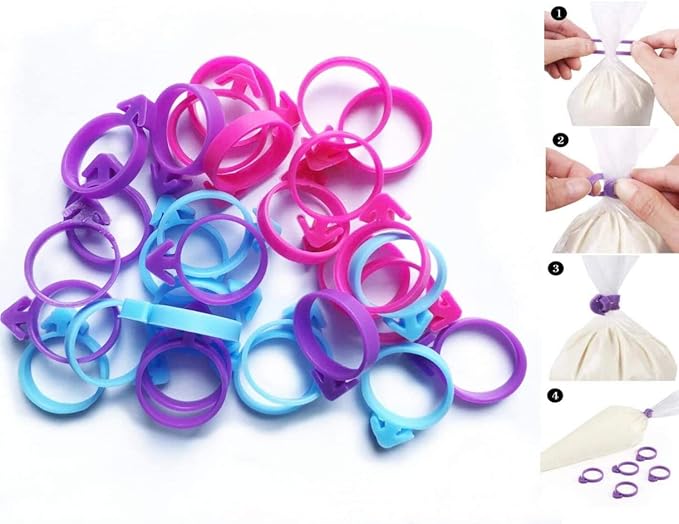 40 Pcs Pastry Bag Ties, Silicone Icing Bag Ties, Reusable Piping Bag Ties Decoration Bag Cake and Pastry Supplies Clips, Includes 4 Color. Suitable for Cupcakes Cookies and Pastry Seal
