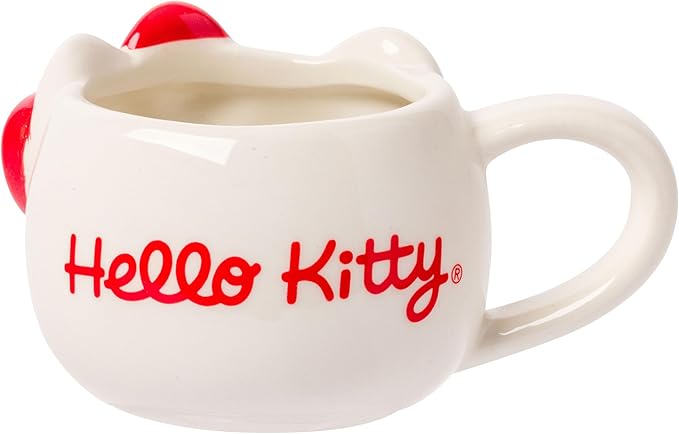 Silver Buffalo Sanrio Hello Kitty Different Color Bows 3 Pack Ceramic 3D Sculpted Mini Cup Set with Handles, Perfect as a Sugar, Cream, or Milk Set, 3.5 Ounces