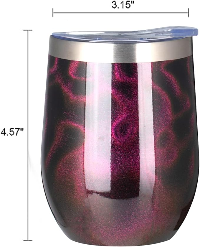 MEZMUT 12 Oz Insulated Wine Tumbler with Lid Double Wall Vacuum Stainless Steel Wine Glass Coffee Mug Insulated Tumbler Cup for Champaign, Cocktail, Beer (Purple Gold, 1 Pack)