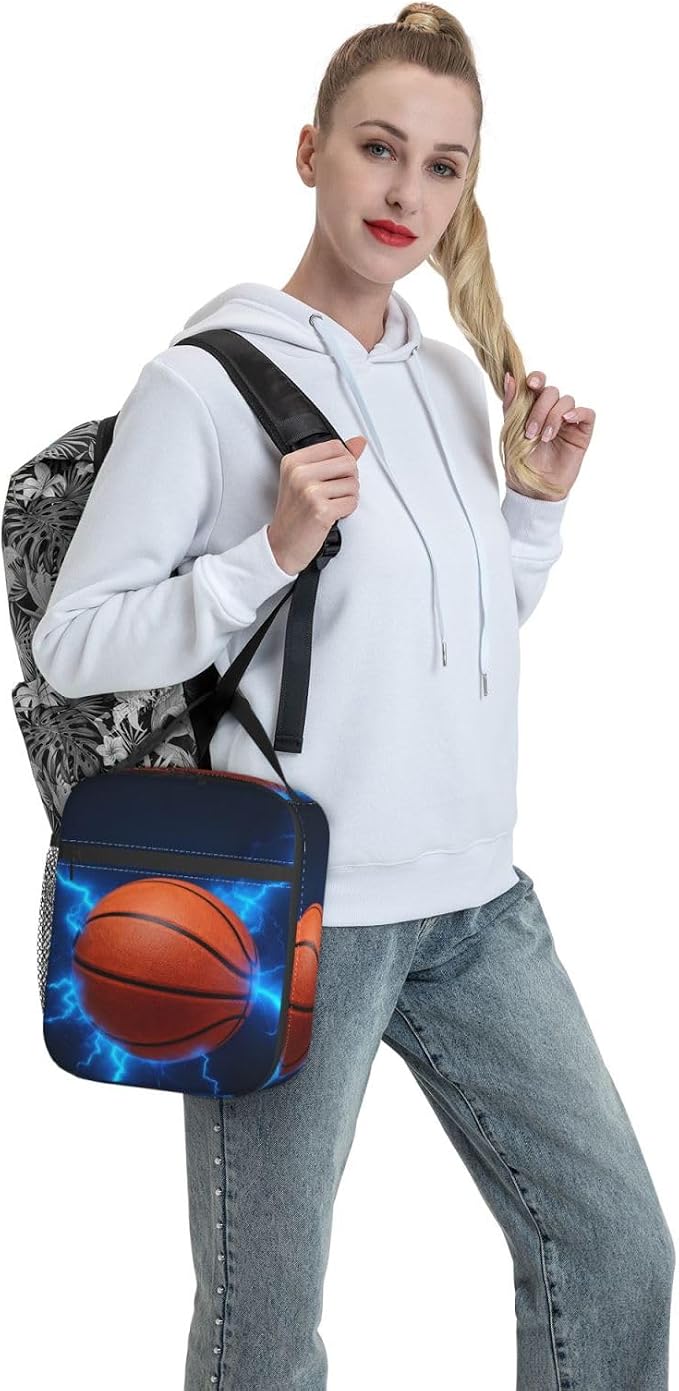 Basketball Lunch Box Insulated Lunch Bag for Adult Women Men Reusable Aesthetic Tote Lunchbox Container Work Outdoor Picnic Hiking