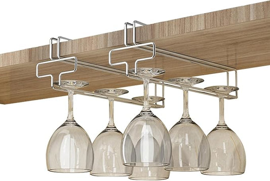 Wine Glass Rack Under Cabinet, Wine Glass Holder Hanging Under Shelf, Stemware Storage Hanger Organizer for Kitchen Bar(2 Pack)