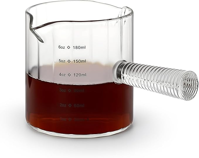 Koythin Glass Measuring Cups, Espresso Shots Cup for Latte Cappuccino, Minimalist Espresso Cups with Double V-Shaped Spout, Ribbed Coffee Bar Accessories with Glass Handle, 3 oz/180 ml (Cylindrical)