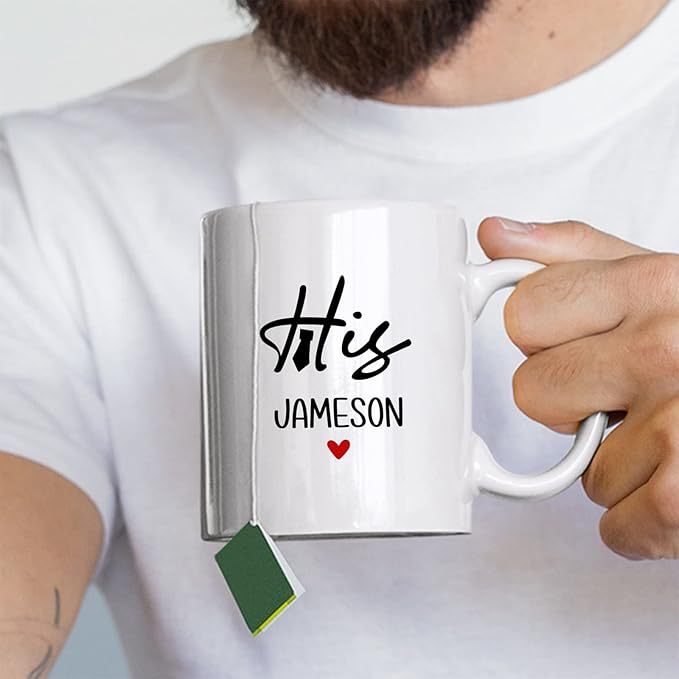 Customized Name Coffee Mug Cup, His And Hers Mugs Set Of 2, Personalized Couple Mug Design For Valentines Day Gift, Matching Mugs For Couples, Boyfriend And Girlfriend, White Cups 11oz Or 15oz
