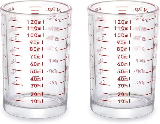 DS. DISTINCTIVE STYLE 120 Milliliter Measuring Cup 2 Pieces Shot Glass Measuring Cup with 4 Kinds of Measuring Scale for Small Amount Liquid (Red, 120 ml)