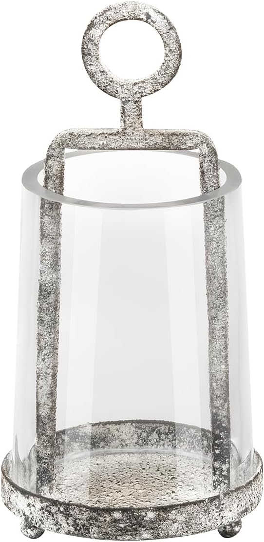 3.3" Wide Modern Farmhouse Metal Hurricane Candle Holder with Handmade Sturdy Glass Sleeve in Rustic Black for Tealight Candle & Plants, Glass Hurricane Lntern, Industrial, Minimalistic