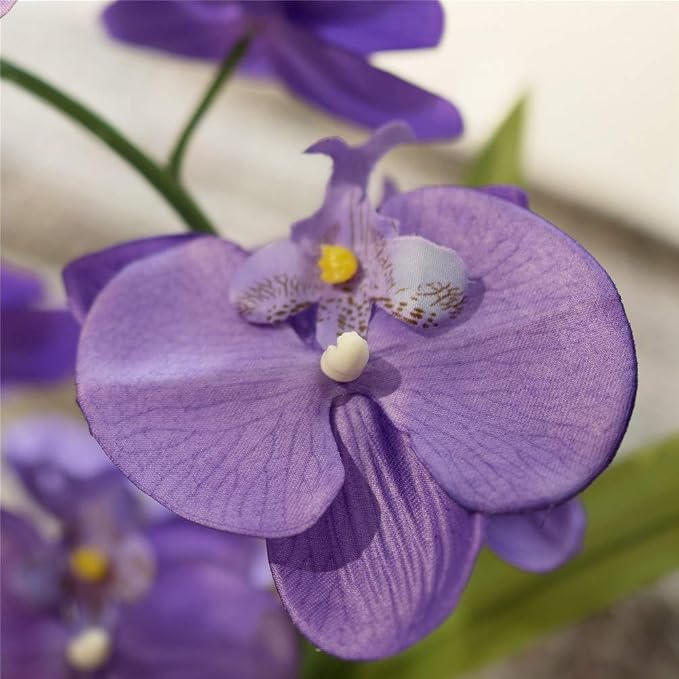 Large Artificial Potted Orchid Plant, Silk Flower Arrangement with Ceramics Vase, Purple