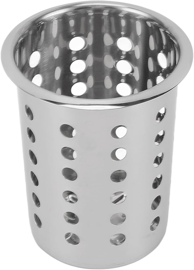 Luqeeg Stainless Steel Utensil Holder, Large Capacity Cutlery Storage, Flatware Cylinder with Simple Stylish Design for Countertop Kitchen Table Dining Table (With Holes)