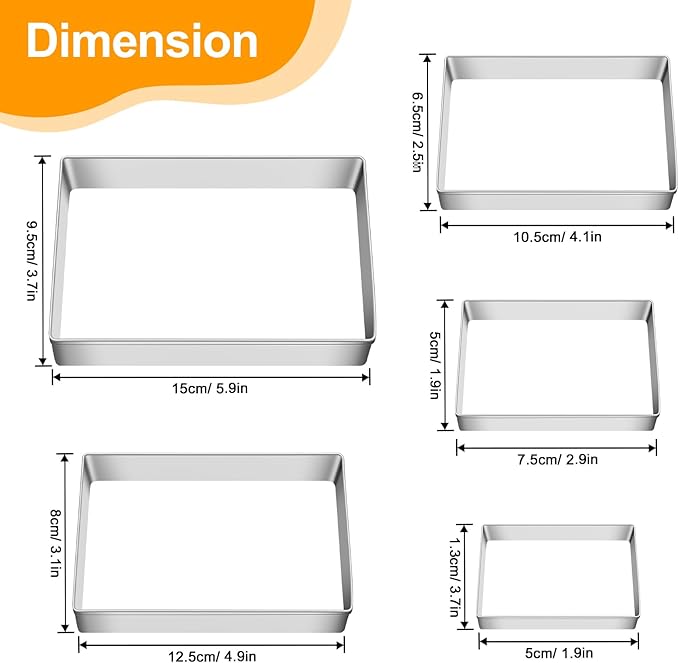 Rectangle Cookie Cutters Egg Biscuit for Kids DIY School Lunchbox Bento Box Fruit Vegetable Sandwich Cutters for Baking Party Christmas Holiday, Pack of 5