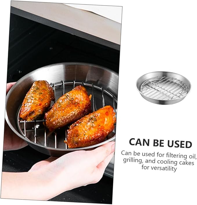 1set Stainless Steel Baking Tray Rack Round Roasting Pan for Draining Oil for Snacks Cakes and Pastries and Practical Design