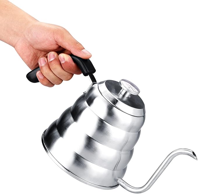 Premium 304 Stainless Steel Pour Over Coffee Gooseneck Kettle Teapot with Thermometer 1L 1.2L Capacity Beehive Design (1.2L)