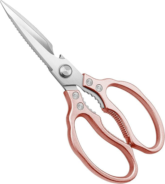 CGBE Kitchen Scissors, Multi-Purpose Kitchen Shears, Heavy Duty Dishwasher Safe Food Scissors for Chicken, Poultry, Fish, Meat & Herbs with Non-Slip Grips - Rosegold