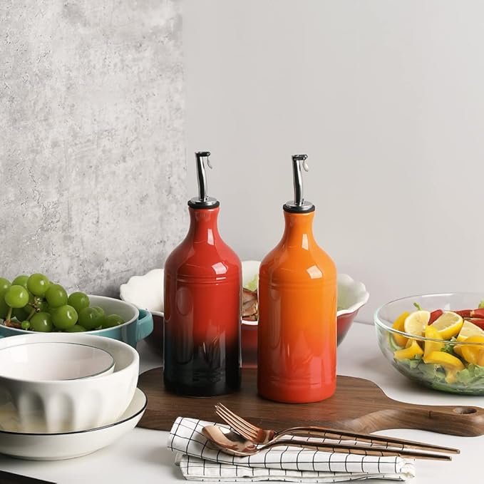 Sweejar Ceramic Olive Oil Dispenser Bottle, Opaque Oil Cruet Protects to Reduce Oxidation, Suitable for Storage Vinegar, Coffee Syrups & Other Liquids, Pack of 1, 15.5 Fl Oz(Gradient Red)