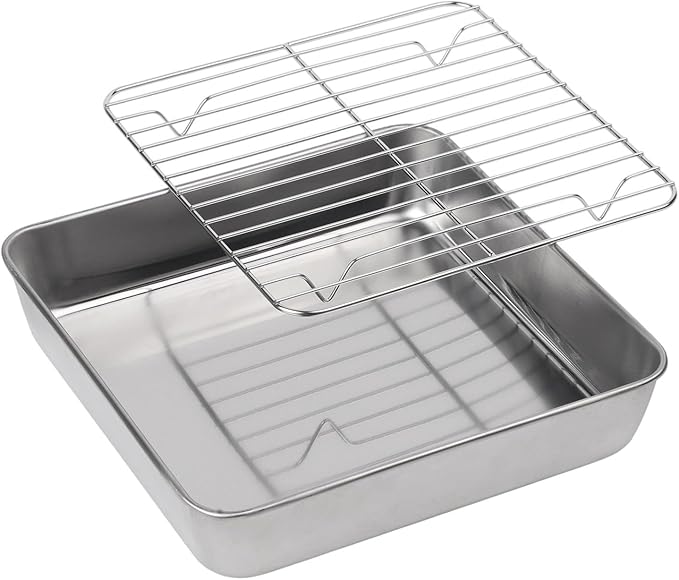 Stainless Steel Baking Pan and Cooling Rack Set for Oven Roasting and Baking Multi-Size Bakeware for Kitchen BBQ and Cake Easy Clean Dishwasher Safe(24CM)
