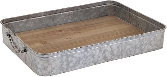 Boston International Rectangle Tray |Galvanized Decorative Serving Board, Drink Service, 16.5" x 11.75", Wood & Metal