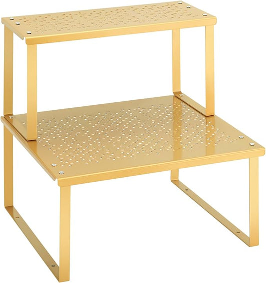 SMILECAT Spice Racks, Double-Layer Kitchen Cabinet Shelf Organizer. Metal Pantry Shelves Countertop Organizers and Storage for Cabinets,Pantry,Cupboard. Gold