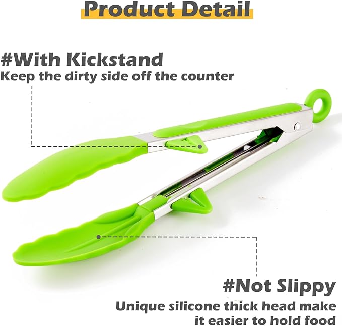 9" Kitchen Tongs, 3Pcs Tongs for Cooking with Silicone Tips, Food Grade Small Silicone Tong, Mini Serving Tong for BBQ Salad(Black,Red,Green)