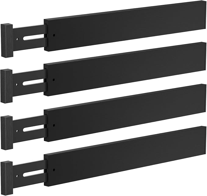 DUCOO 4 PCS Drawer Divider, 17"-22" Adjustable Bamboo Drawer Dividers Organizers, Expandable Separators for Kitchen, Clothes, Dressers, Home, Office, Black