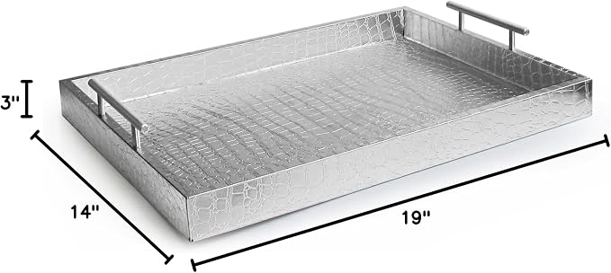 American Atelier Alligator Tray with Metal Handles, Silver