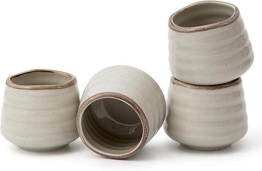 4pcs Japanese Tea Cup Set – Mini Size Cup 5OZ Ceramic Matcha Cup, Handless Espresso Cups, Cute Small Porcelain Coffee Mugs for Coffee Tea Lovers, Dishwasher & Microwave Safe(Retro Grey)