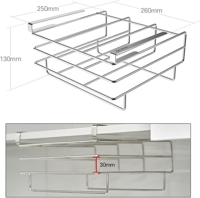 WAGENSTEIGER Stainless Steel Under/Over Cabinet Cutting Board and Kitchen Towel Rack – Space-Saving Rack for Countertop and Cabinet Door Storage, Chopping Board Holder (10.24 x 9.84 x 5.12 in)