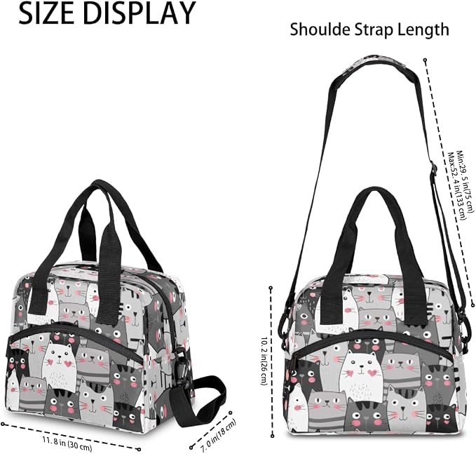 Cartoon Cat Animals Lunch Bag Women Lunch Box for Women Adult Men Reusable Cute Lunch Box Tote Cooler Bags Insulated Portable Lunch Containers for Work, Office, Travel, Picnic