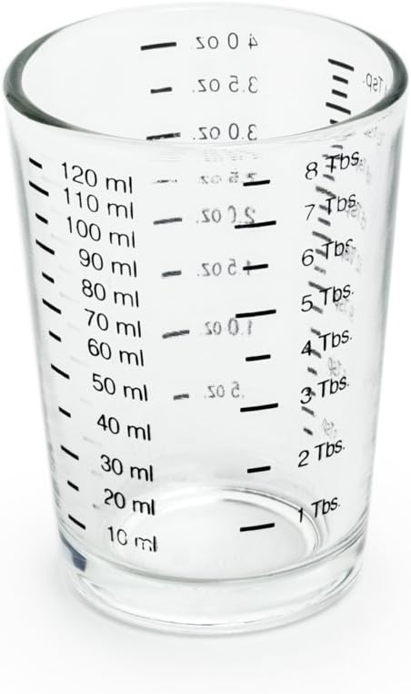 Fox Run Mini Multi-Purpose Liquid and Dry Measuring Shot Glass, Set of 2, 4-Ounce Cups, Clear, Small