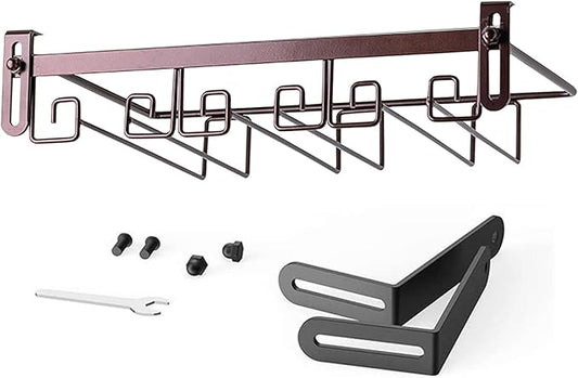 Hanging Wine Glass Rack Black Adjustable, Solid Iron Wine Glasses Hanger, Metal Under Cabinet Stemware Rack 3 Rows, 4 Rows, Convenient Storage And Space-saving
