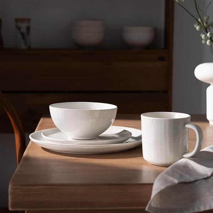 famiware Moonlight Coffee Mug Set of 4, 14oz Mug Set with Linen Finish, Coffee Cup Set with Handle for Latte, Cappuccino, Tea, Hot Cocoa, Microwave and Dishwasher Safe, White