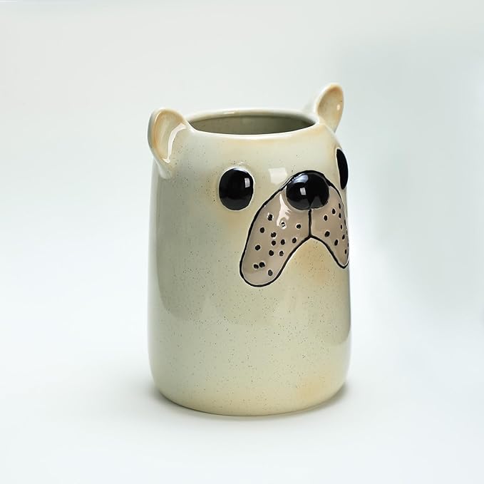 Ceramic Cartoon Animal Pattern Kitchen Utensil Holder, Large Cooking Utensil Crocks for Kitchen Countertop, Cartoon Style Utensil Organizer for Spatula, Kitchen, Home Decoration-Bulldog