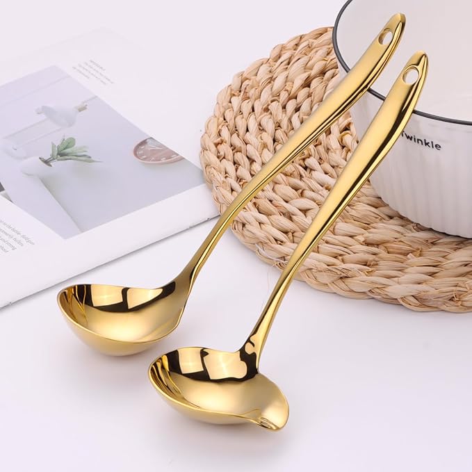 1-Piece Sauce Ladle and 1 Piece Gravy Ladle, 1 Oz., 18/10 Stainless Steel, Gold, Dishwasher Safe