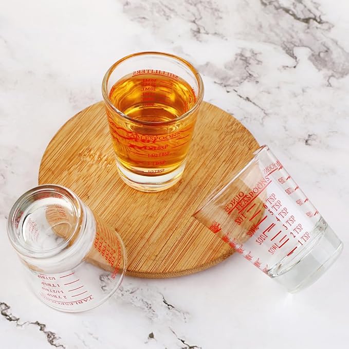 Set of 2 Red Shot Glasses - Heavy Glass, Perfect for Measuring Espresso, Wine, and More 26-Incremental Measurement 1oz, 6 Tsp, 2 Tbs, 30ml (2, Red)