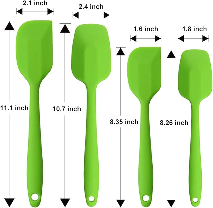 Silicone Spatulas Set, Rubber Spoon Spatula Heat Resistant Spoonula One Piece Design Seamless Spatula Non-Stick Scrapers Baking Mixing Tool (Green Set)