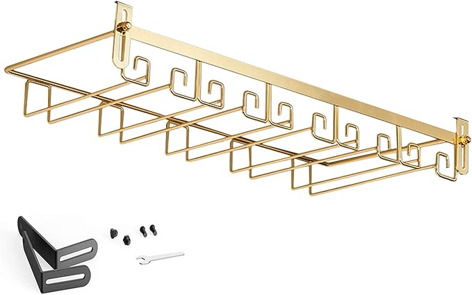 Hanging Wine Glass Rack Black Adjustable, Solid Iron Wine Glasses Hanger, Metal Under Cabinet Stemware Rack 3 Rows, 4 Rows, Convenient Storage And Space-saving