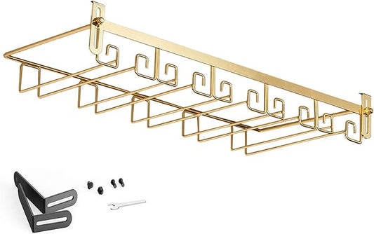 Hanging Wine Glass Rack Black Adjustable, Solid Iron Wine Glasses Hanger, Metal Under Cabinet Stemware Rack 3 Rows, 4 Rows, Convenient Storage And Space-saving